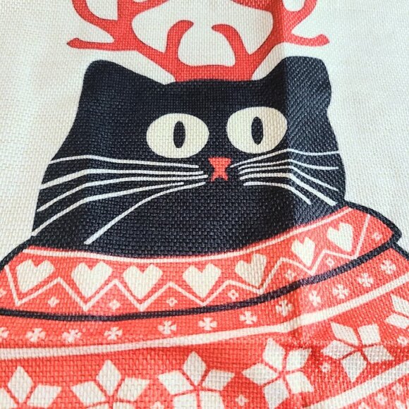 Cat Christmas Pillow Cover Red Decorative Throw Case Couch Holiday Accent Decor - Picture 7 of 9